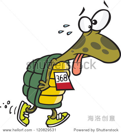 tired cartoon turtle running a race