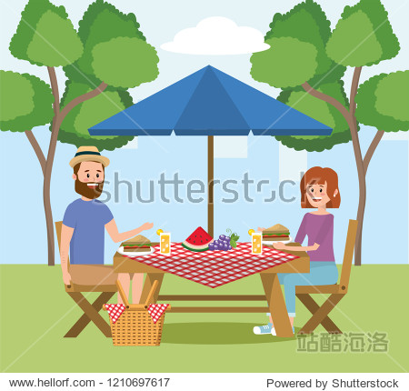 man and woman with fun picnic recreation
