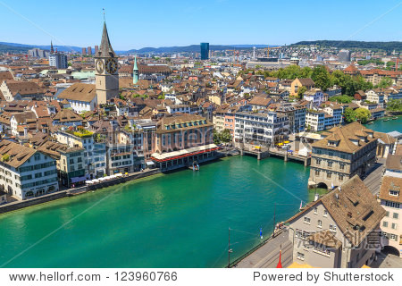 zurich cityscape (aerial view from elevated positio