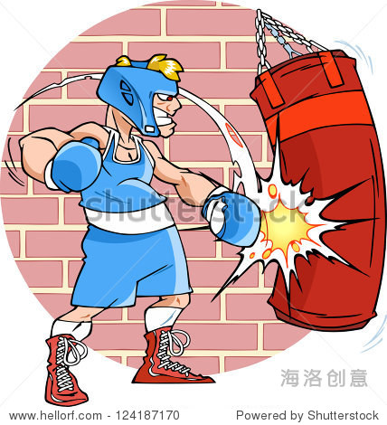 he fulfills blows at a punching bag.