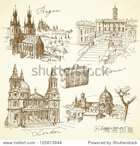 travel over the europe - hand drawn collection