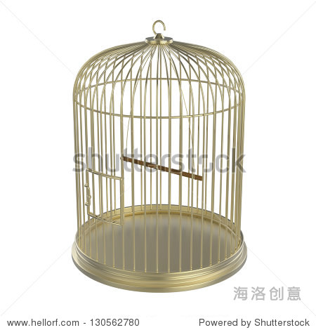 golden bird cage isolated on white background