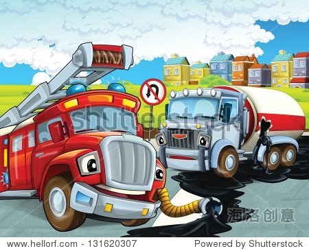 the red firetruck - duty - illustration for the children
