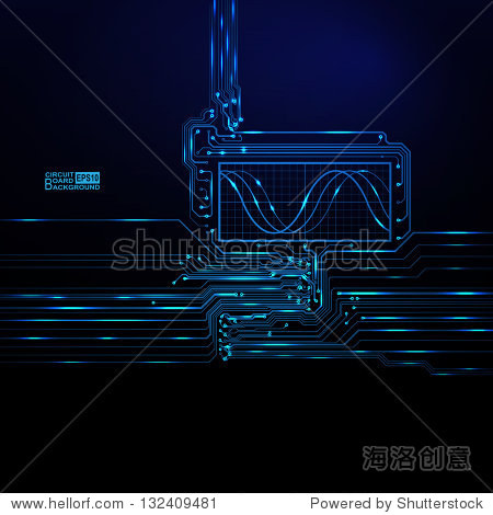 vector background with a circuit board texture and oscillograph