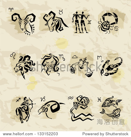 horoscope zodiac star signs. illustrations of twelve.