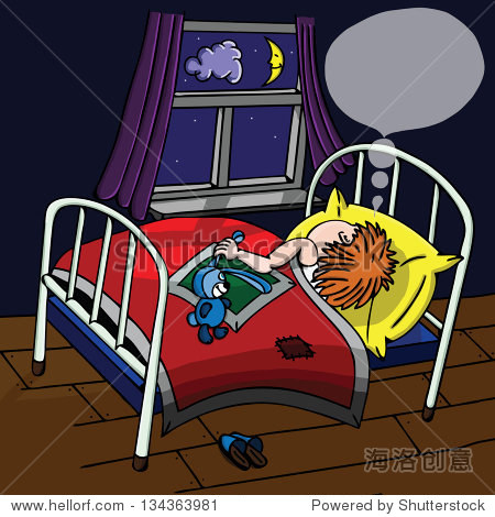 sleeping child in the crib at night dreaming