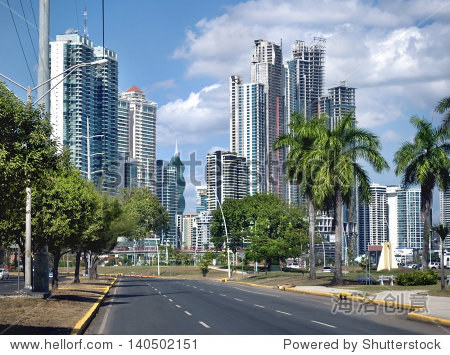 modern city with high skyscrapers and the empty road - panama