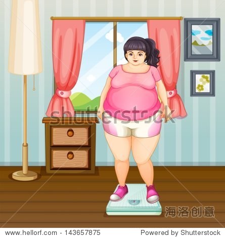 illustration of a fat girl on a weighing scale