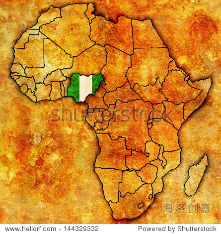 nigeria on actual vintage political map of africa with flags