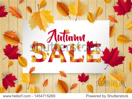autumn sale decoration for advertising discount and marketing with paper cut style. retail and commercial special price decorated with dried maple leaf fall. eps 10 vector.