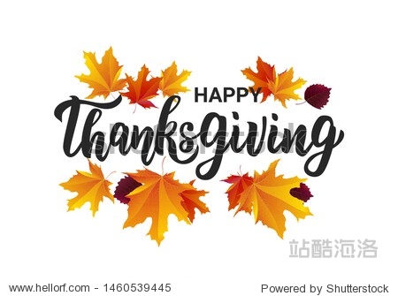 Happy Thanksgiving hand lettering text. Typography for logo icon card invitation and banner template. Greeting card for Thanksgiving day celebration. Vector illustration.