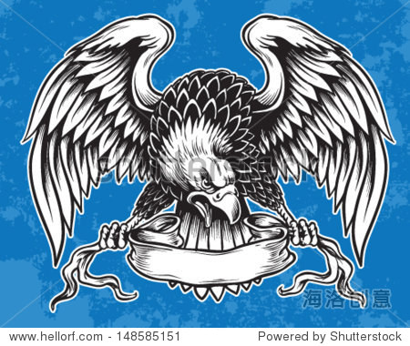 detailed hand drawn eagle holding scroll vector