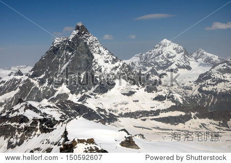 the summits of the matterhorn and dent blanche in the swiss alps