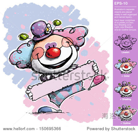 cartoon/artistic illustration of a clown holding a label - baby