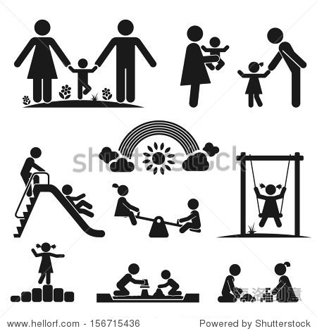 children play on playground. pictogram icon set