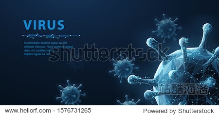 Virus. Abstract vector 3d microbe isolated on blue background. Computer virus allergy bacteria medical healthcare microbiology concept. Disease germ pathogen organism infectious micro virology