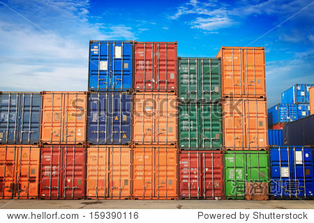 cargo containers in storage area of freight sea port terminal