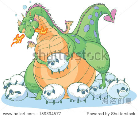 vector cartoon clip art illustration of a fat dragon too full to