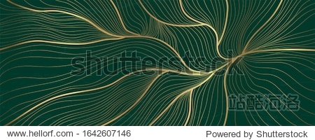 Luxury golden emerald wallpaper. Abstract gold line arts texture with green emerald background design for cover invitation background packaging design fabric and print. Vector illustration.