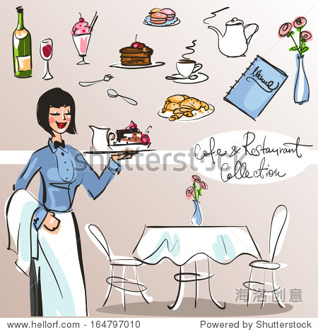 people at cafe and restaurant - hand drawn collection.