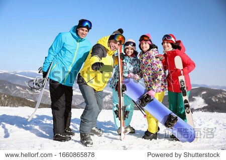 Group of friends taking selfie outdoors. Winter vacation