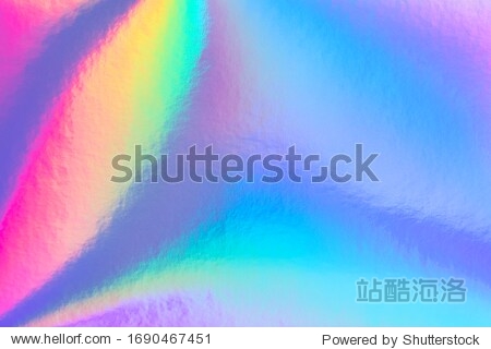Abstract trendy rainbow holographic background in 80s style. Blurred texture in violet  pink and mint bright neon colors.