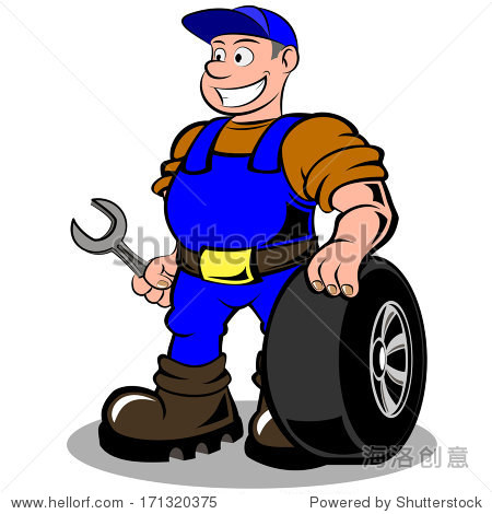 auto mechanic with wheel vector illustration isolated on white