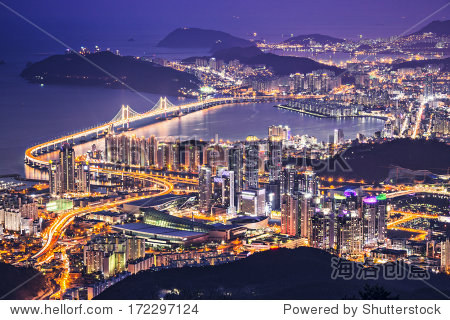 busan, south korea aerial view at night.