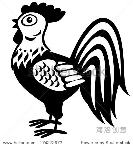 cartoon rooster, black and white picture for babies and little