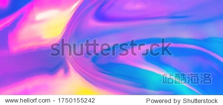 Blurred abstract trendy rainbow holographic banner background in 80s style. Blurred texture in violet  pink and mint bright neon colors.