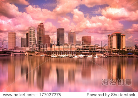 tampa florida skyline during colorful sunset - 图片素材 - 站酷