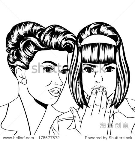 two young girlfriends talking, comic art illustration in vector