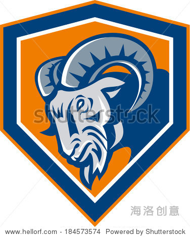 说明一个愤怒的公山羊头朝一侧设置内部盾在复古的风格.