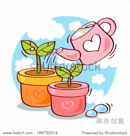 illustration of potted plant and watering can
