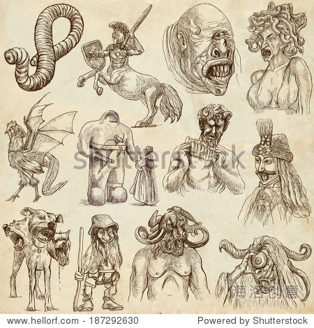 1) - collection of an hand drawn illustrations.