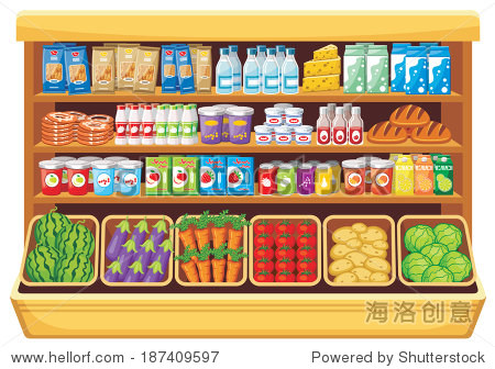 imageofshelveswithdifferentproductsinthesupermarketraster