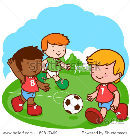 soccer kids. three little boys play football.