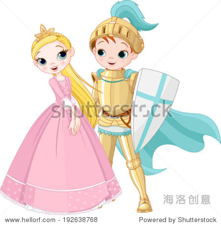 a cartoon illustration of a knight and a princess