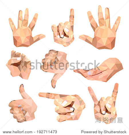 setofpolygonalhandgestureisolatedonwhitebackground