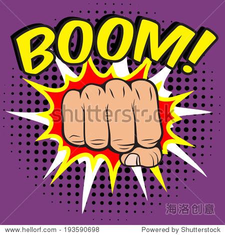 pop art comic poster with boom clenched hand fis