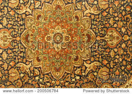 details of intricate blue patterns in turkish carpets in rug