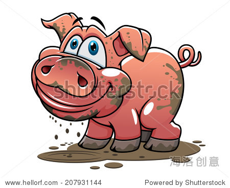 on piglet or pig with a happy grin and curly tail d