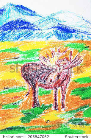 the elk. color pastels drawing. hand-drawn illustration.