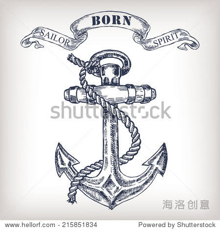 vintage hand drawn anchor and ribbon illustration