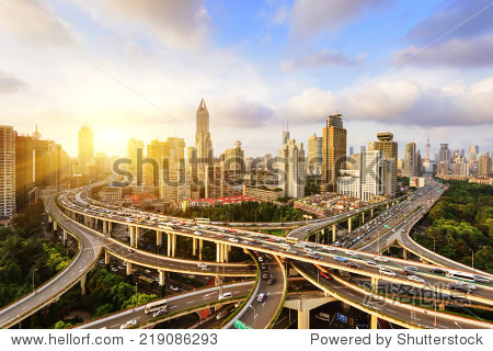 shanghaielevatedroadjunctionandinterchangeoverpassatnight