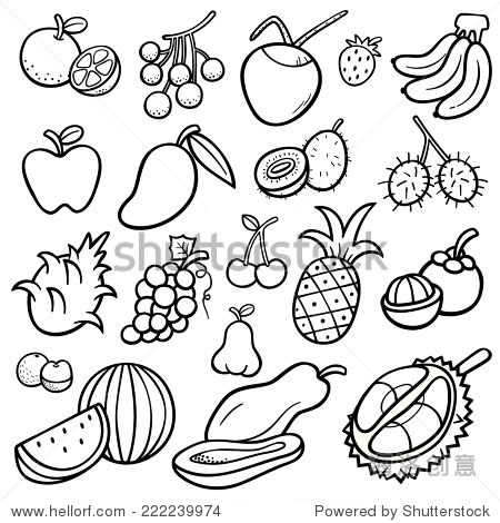 vector illustration of fruits set - coloring book