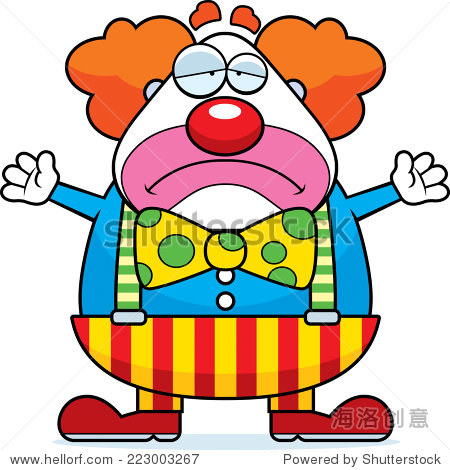 a cartoon illustration of a clown with a sad expression.