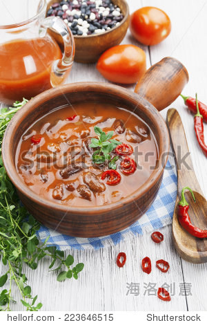 chili soup with red beans and greens.