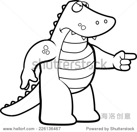 a cartoon alligator looking angry and pointing.
