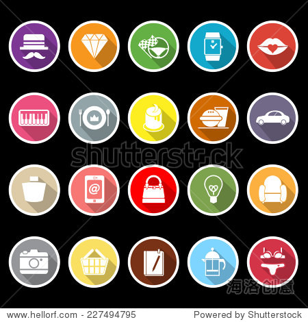 department store item flat icons with long shadow stock vector